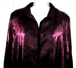 Vtg NWT Jaclyn Smith Button Up Tunic Blouse Long-sleeve wine Shimmer Women 16 - Picture 1 of 11