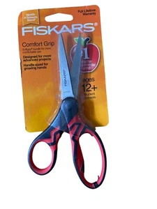 FISKARS~Student Scissors~Ages 12+~Comfort Grip~Black/Red~Both Right/Left Hand~7” - Picture 1 of 2