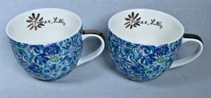 Set of (2) Lilly Pulitzer Blue Green Purple Hidden Cat Floral 12 oz Mugs - Picture 1 of 8