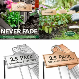 Metal Plant Labels for Garden Outdoor Markers Waterproof Tags with a Pen 25 Pack - Picture 1 of 19