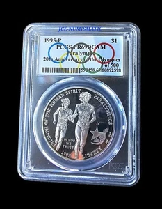 1995 -1 Dolar Paralympics GYMNASTIC PCGS PR69 DCAM 20TH ANNIVERSARY OLYMPIC 95 P - Picture 1 of 4
