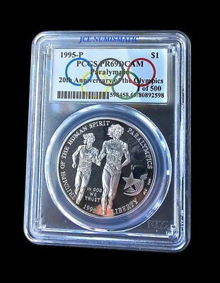 1995 -1 Dolar Paralympics GYMNASTIC PCGS PR69 DCAM 20TH ANNIVERSARY OLYMPIC 95 P - Image 1 of 4