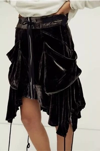 Free People Women’s Paxton Parachute Dark Brown Velvet Skirt Size 2 ~ NWT $168 - Picture 1 of 12