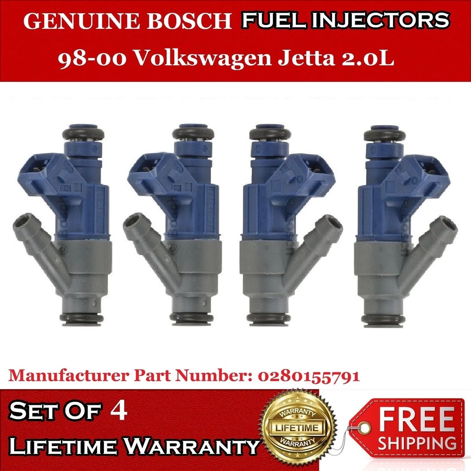 Juego de 4 inyectores de combustible originales Bosch para 98-00 Volkswagen Jetta 2.0L 0280155791 Foto 1 de 1
