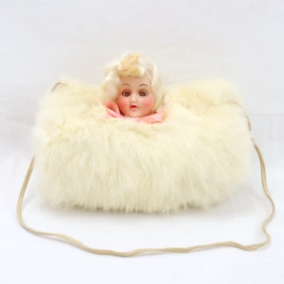 Antique Girl's Hand Muff Warmer with Sleepy Eyes Doll Head — 第 1/4 张图片