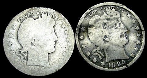 1896-O x2 Barber Quarter Dollar Silver  ---- Nice Details Coin Lot ---- #GY824 Cover