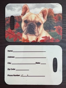FRENCH BULLDOG Dog Luggage Tag Baggage Bag ID Cream Fall Autumn Flowers TB5706 - Picture 1 of 1