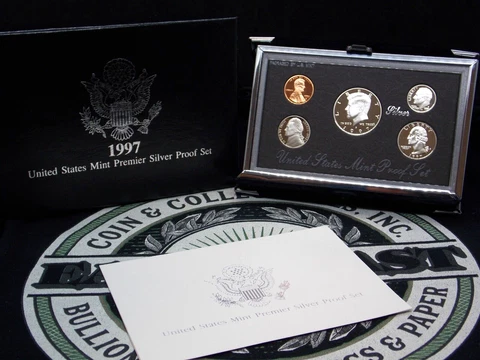 1997 "S" U.S. Mint PREMIER Proof SILVER Set Box & COA (5 Coin) Proof ECC&C, Inc Cover