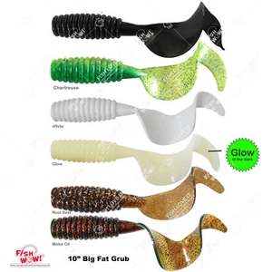 Fish WOW! Fat Perch Grub 10" (with curly tail extended) Fishing Soft Lures Baits - Picture 1 of 43