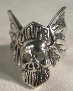 1 DELUXE SKULL WINGS MOTOR CYCLES SILVER BIKER RING BR24 mens jewelry new SCULL