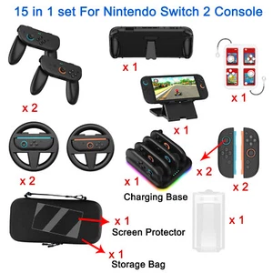 15 in 1 Set For Nintendo Switch 2 Steering Wheel+Grip+Charging Dock+Stand+Bag - Bild 1 von 20