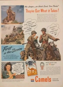 Anuncio impreso camello tropas del ejército motocicleta Segunda Guerra Mundial vintage 1944 - Imagen 1 de 1