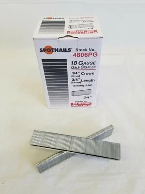 SPOTNAIL 18 Gauge Narrow Crown 1/4" X 3/4" Leg ( "L" Series ) Staples 5,000/Bx 4806PG