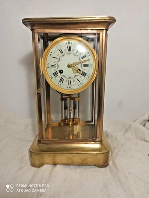 Grande pendule cage laiton et verres bisautes fonctionne sonne - Photo 1/4