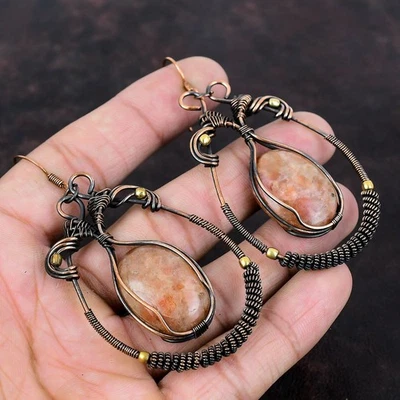 Oferta de Halloween Cobre Ovalado Piedras Preciosas Alambre Envuelto Pendientes Colgantes Hermana Foto 1 de 4