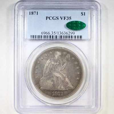 1871 $1 PCGS/CAC VF35 - Liberty Seated Dollar - Image 1 of 4