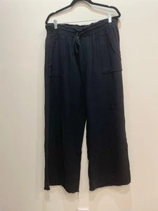 Melissa Nepton Gauzy Cotton Wide Leg Pants XL Black Slits Relaxed Beachy Resort - Picture 1 of 10