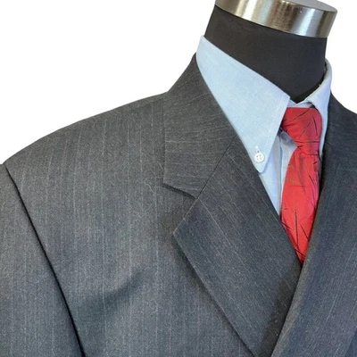 52R (56-58) De Colección Traje LaCrosse Chaqueta Abrigo Deportivo Blazer Negro Carbón Rayas Foto 1 de 4