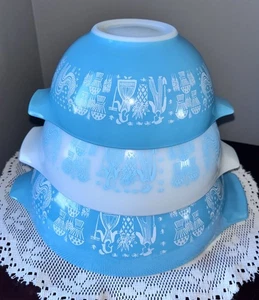 Pyrex Amish Butterprint Cinderella Rührschüsseln türkis 3er Set -442-444 - Bild 1 von 8