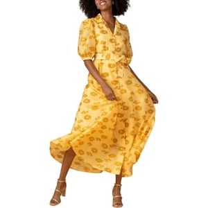 NWT Abbey Glass Charlotte Yellow Floral Button Front Gown Midi Dress SMALL - Picture 1 of 9