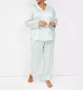 Lane Bryant CACIQUE SLEEP Green Striped Stretch Satin Pajama Set Size 22/24 NWOT - Picture 1 of 14