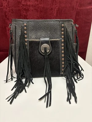 Cartera bandolera de cuero de vaca occidental Trinity Ranch para mujer Foto 1 de 4