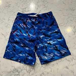 NWOT Lands End Cool Sharks Print Blue Swim Trunks Size Small 6-7 - Picture 1 of 4