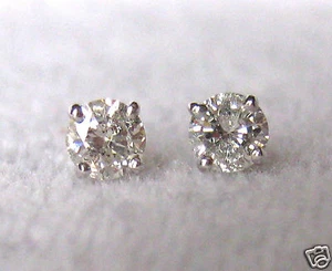 3/4 Carat Round Brilliant Cut 14K White Gold Diamond Stud Earrings Classic Style - Picture 1 of 9