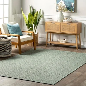 nuLOOM 5x8 Rigo Jute Hand Woven Area Rug, Green, Solid Farmhouse Design, Natural - Picture 1 of 9