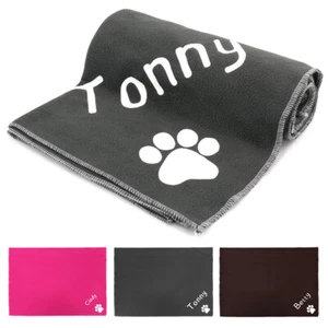 Custom Dog Blanket Soft Fleece Mat with Personalized Pet Name with Paw Print - Picture 1 of 23