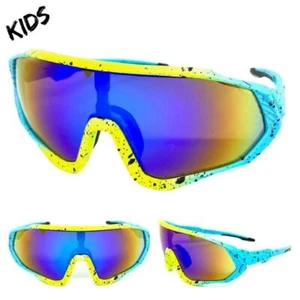 Kids Boys Girls Sports Baseball Cycling Retro Wrap Shield SUN GLASSES Ages 6-12 - Picture 1 of 6