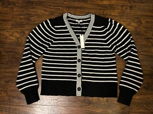 Bagatelle Collection Black And White Stripe Long Sleeve Button Up Cardigan Sz XL - Picture 1 of 7