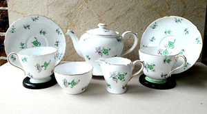 Vintage Shelley 1950's Bone China Tea for Two Tea Set 8 Piece Green Charm  13752 - Picture 1 of 23