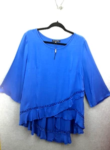 Caroline Morgan Size 12 Cobolt Blue Tunic Style Boho Lace Insert Top - Picture 1 of 11