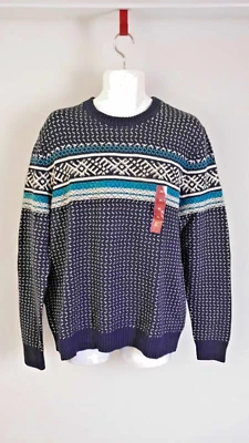 MERONA Crewneck  Sweater Dark 100% Cotton  blue/Aqua  Sz L - Image 1 of 2