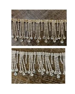 0.5m, Diamanté Trim, 4.8cm Wide Rhinestone Fringe, Wedding, Bridal, Silver, - Picture 1 of 10