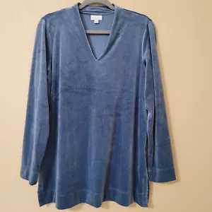 Pure Jill Womens Velvet Velour V-Neck Tunic Top Size M Blue Soft Comfy Stretchy - Picture 1 of 10