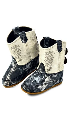 Old West Infant Boys Poppets Black Sliver/White Faux Leather Cowboy Boots - Image 1 of 2