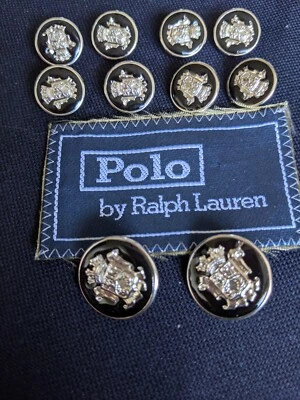 POLO Ralph WATERBURY Corona Esmalte Plata Set 10 Blazer Chaqueta Botón de Repuesto Foto 1 de 4
