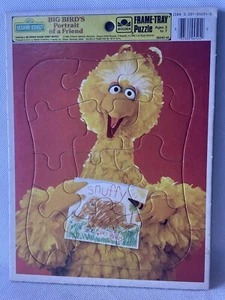 Big Bird Sesame Street Jim Henson Snuffleupagus vassoio cornice dorata puzzle 1986 - Foto 1 di 7