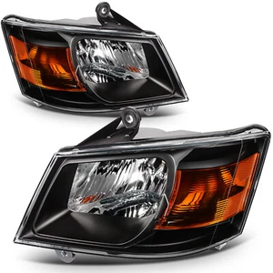For Dodge Grand Caravan 2008-2010 Black Housing w/Amber Headlights Assembly Pair - Picture 1 of 9