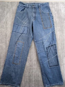 VTG Y2K Paco Jeans Men's 32x31 Baggy Wide Leg Skater Stitching Denim Patchwork - Picture 1 of 23