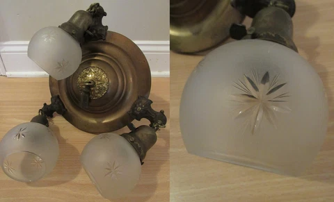 antique chandelier cast iron ceiling hanging light fixture 3 STARBURST GLOBES Cover