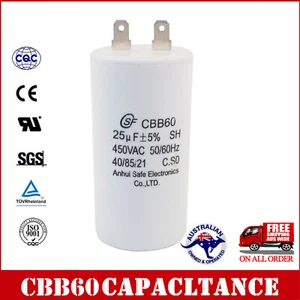 CBB60 Thread White Polypropylene Film Start Capacitor 25uF AC 450V AU - Foto 1 di 3