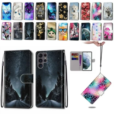 Dog Wolf Cat Flower Wallet Phone Case For Samsung S10 S9 S8 S7 A13 A14 A10 A12 - Image 1 of 4