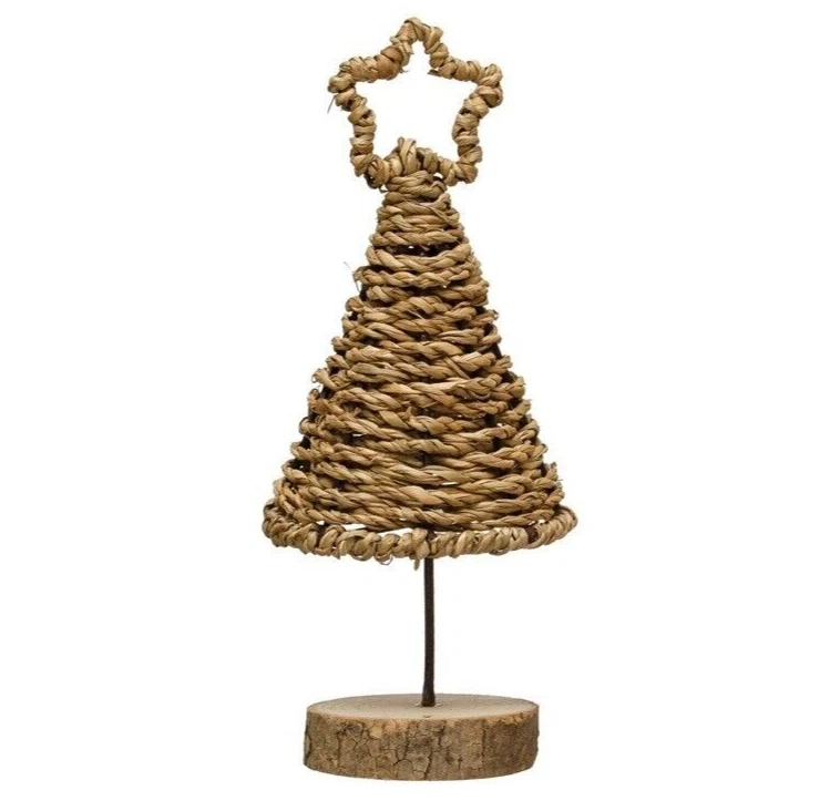 Estrella de árbol de ratán cooperativo creativo de 8,75" + base de tronco de madera decoración navideña rústica Foto 1 de 1