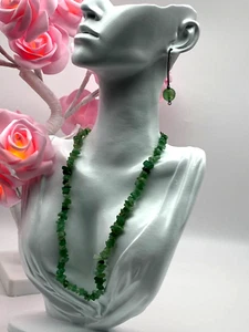 Sterling silver Earring and Necklace Set Aventurine green semi-precious stone - Picture 1 of 15