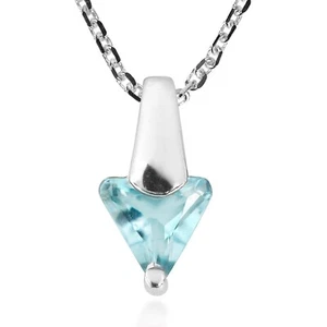 Stylish Triangular Cut Blue Cubic Zirconia Sterling Silver Pendant Necklace - Picture 1 of 5