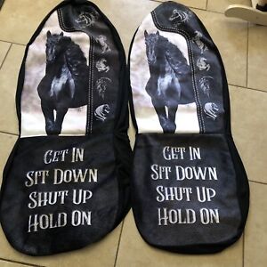 2 Horse Stallion Get In Sit Down Shut Up Hold On Car Seat Cover Set Western