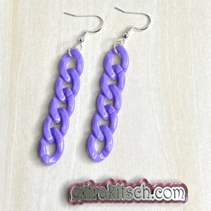 Colorful Chain Link Earrings - Lightweight Long Dangle Chains- Purple - Picture 1 of 4